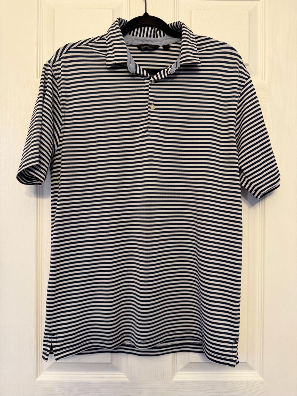 Walter Hagen Black and White Striped Polo Shirt. Small